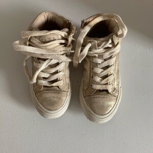 ZARA| Gold Metallic Sneakers With Laces And Zipper